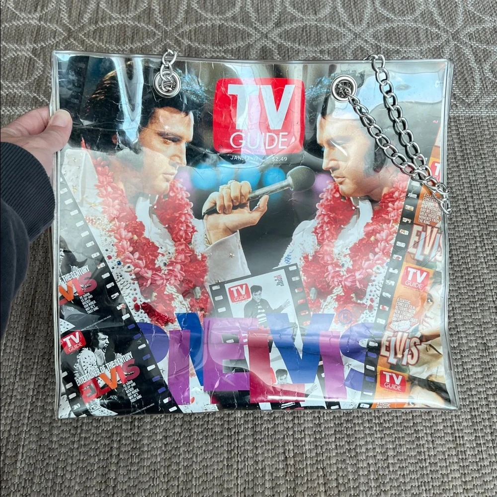 Vintage Elvis TV Guide tote bag with chain strap